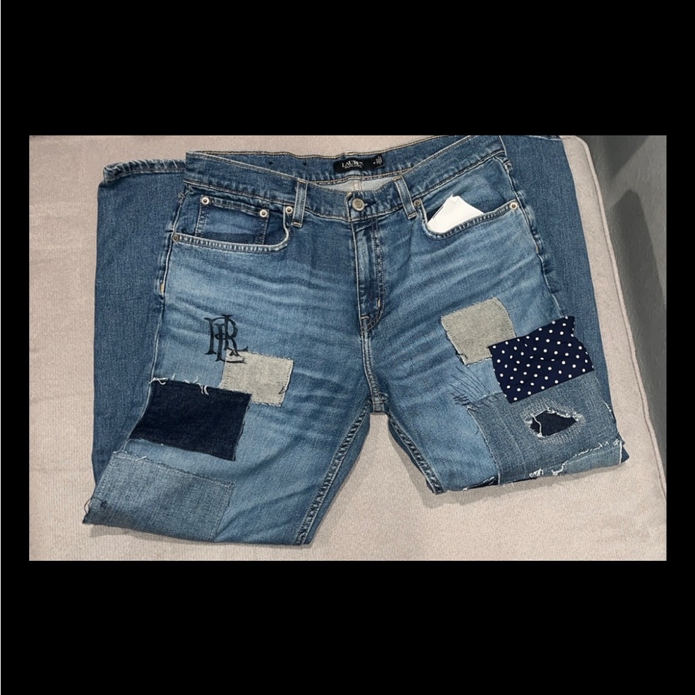 Lauren Ralph Lauren Blue Patchwork Straight Leg Jeans